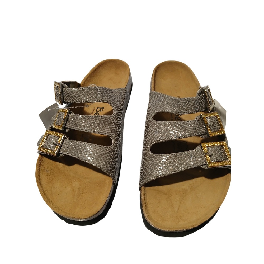Betula Women Gray Snakeskin Buckle Comfort Cork Footbed Slides Size 41.5EU 10 US